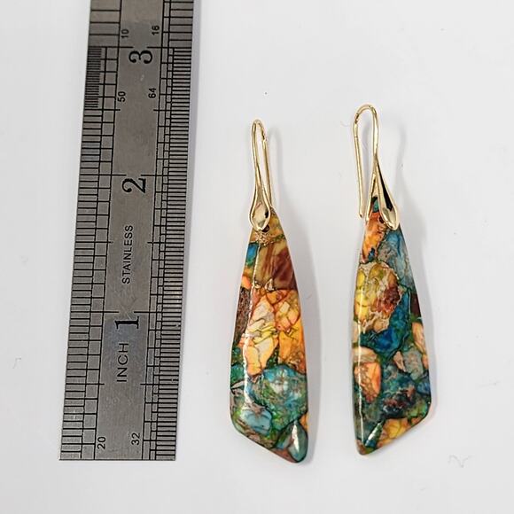 Boho Emperor Stone Orange Blue Earrings - Picture 3 of 4